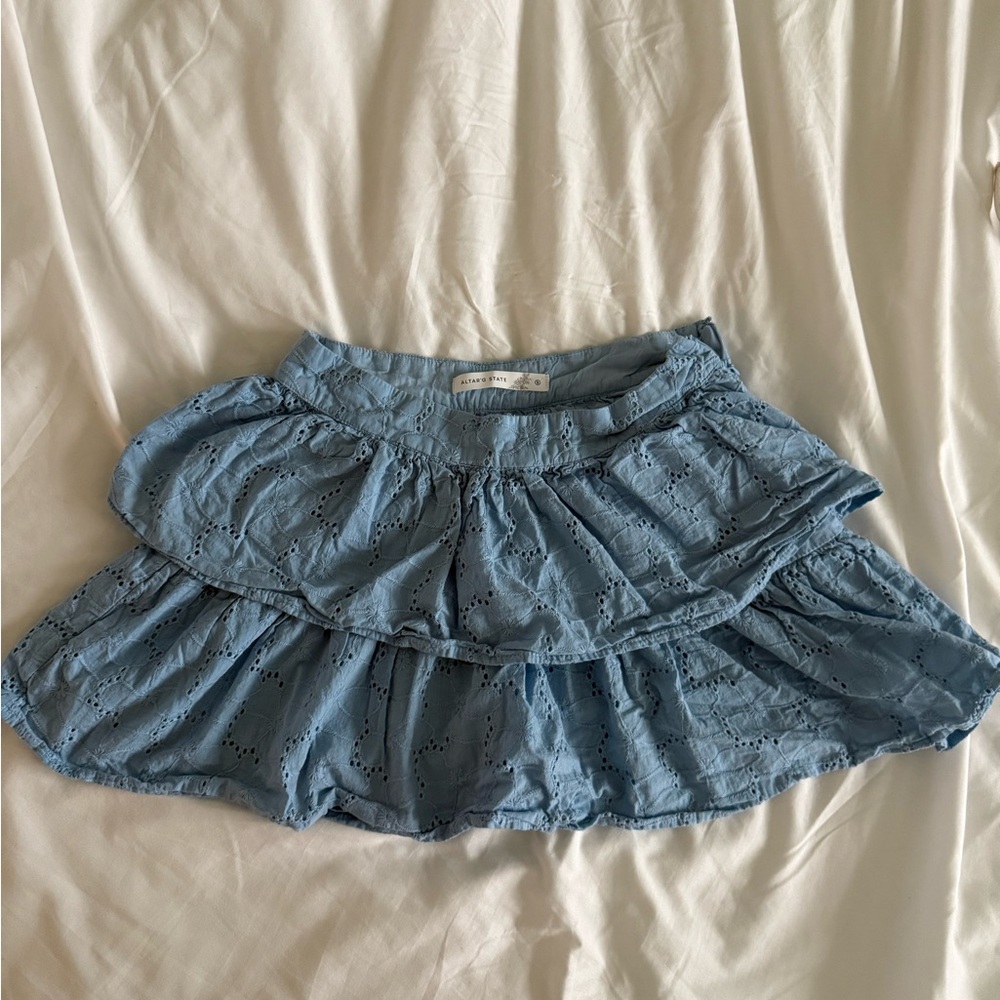 Altar'd State Light Blue Ruffle Mini Skirt